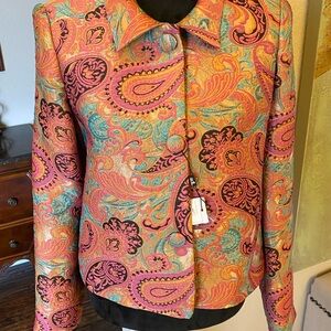 Vibrant Pink and Orange Blazer with Paisley Pattern